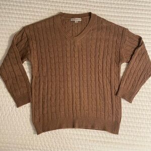 Love Change Italy Light Brown Cable Knit V-Neck Pullover Sweater Size Large